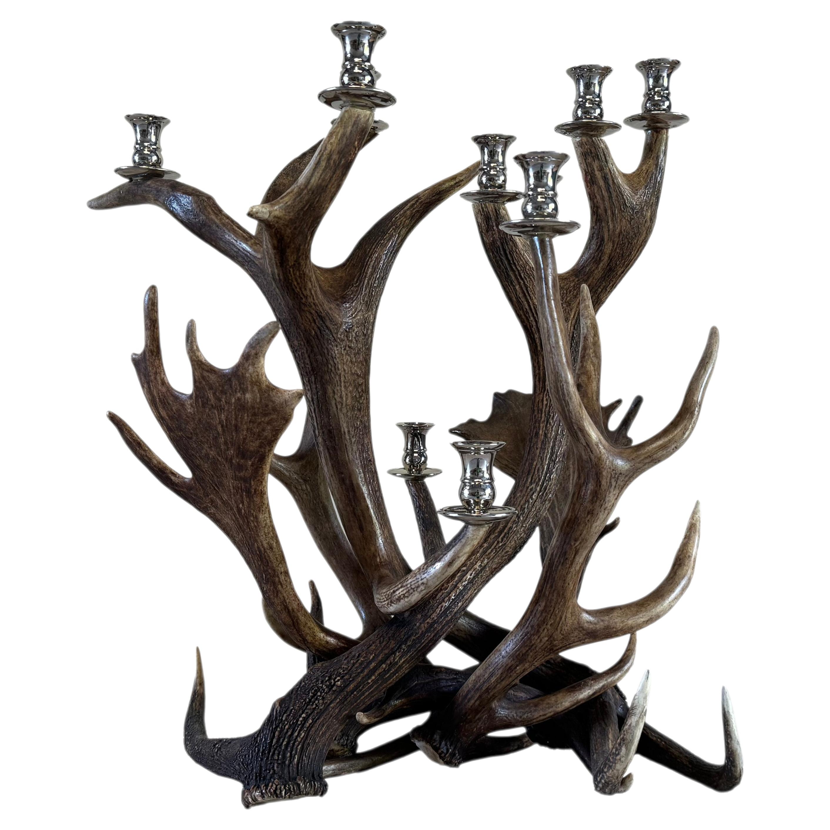 Scandinavian Reindeer Antler Candelabra, Ten-Light Rustic Charm