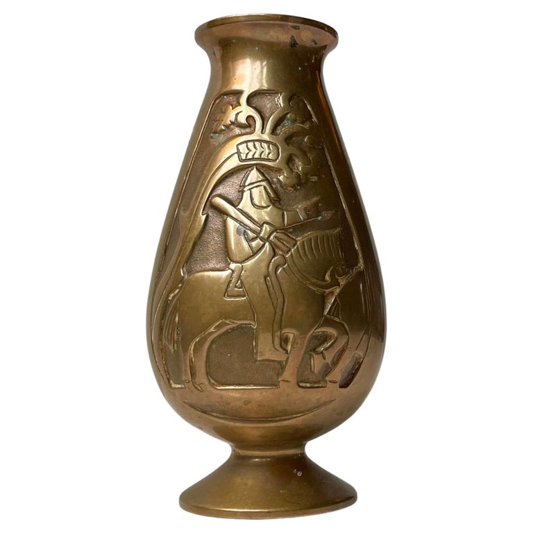 Scandinavian Relief Vase w. Knight in Bronze, Art Deco Revival