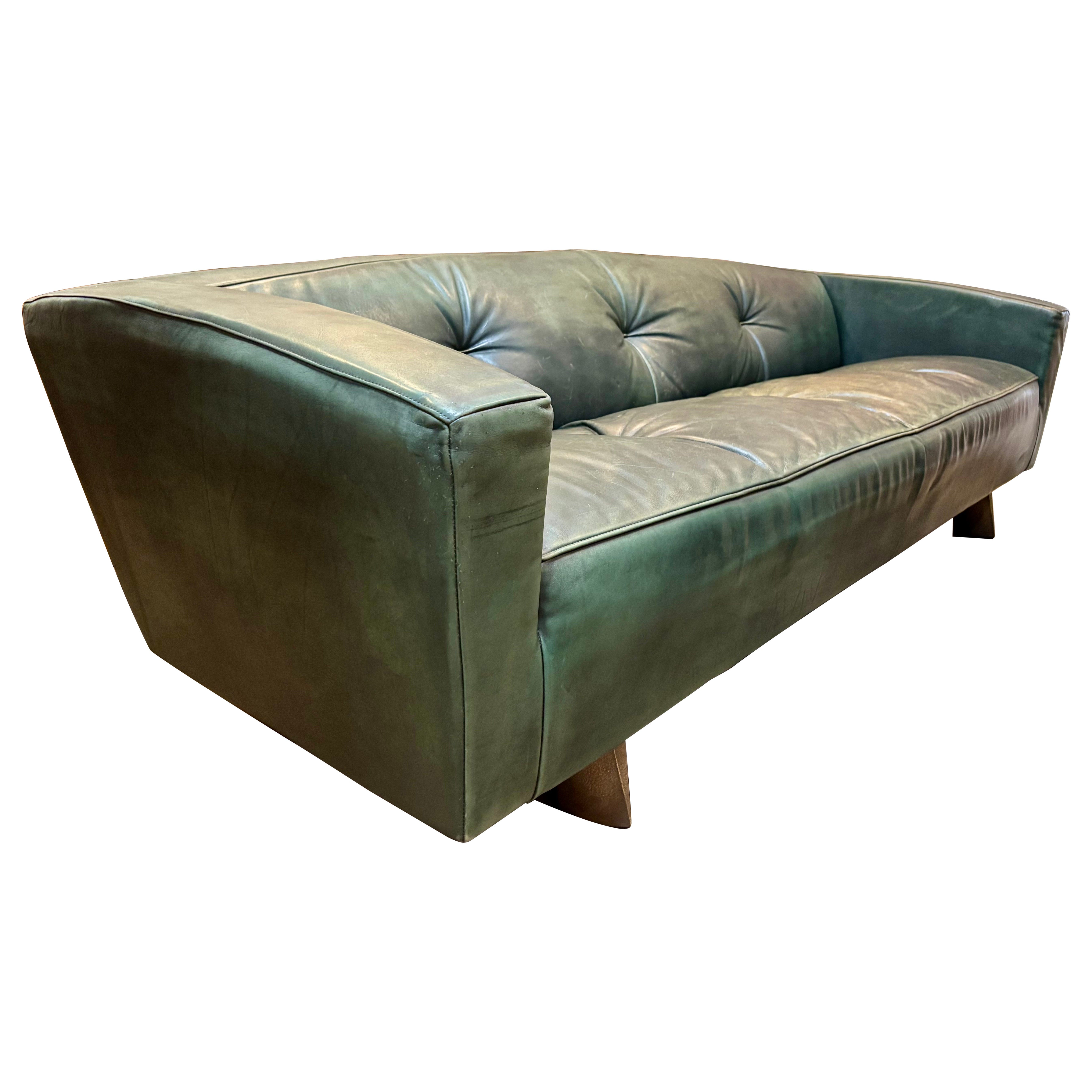 Canapé scandinave en cuir vert Riva de Gijs Papavo pour Montis en vente