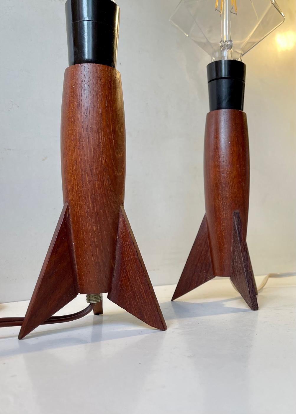 Mid-Century Modern Scandinavian Rocket Table Lamps in Teak, 1970s