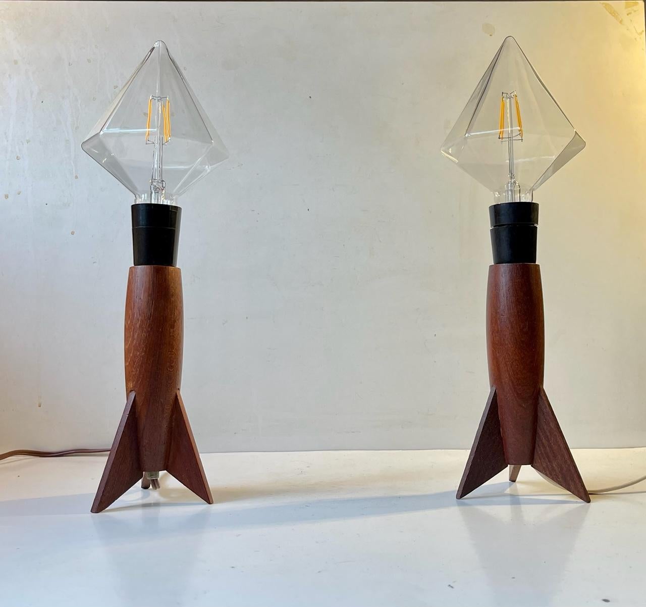Late 20th Century Scandinavian Rocket Table Lamps in Teak, 1970s