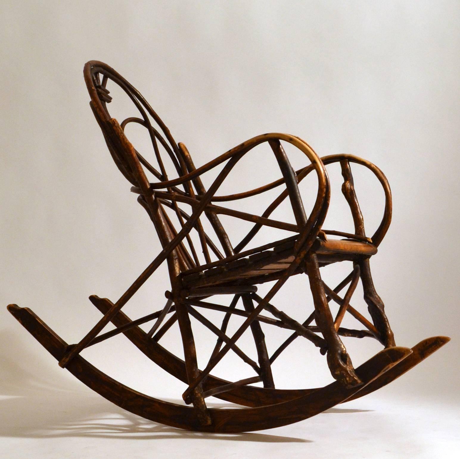 Swedish Scandinavian Rocking Chair Bent Wood Willow, 1900-1920