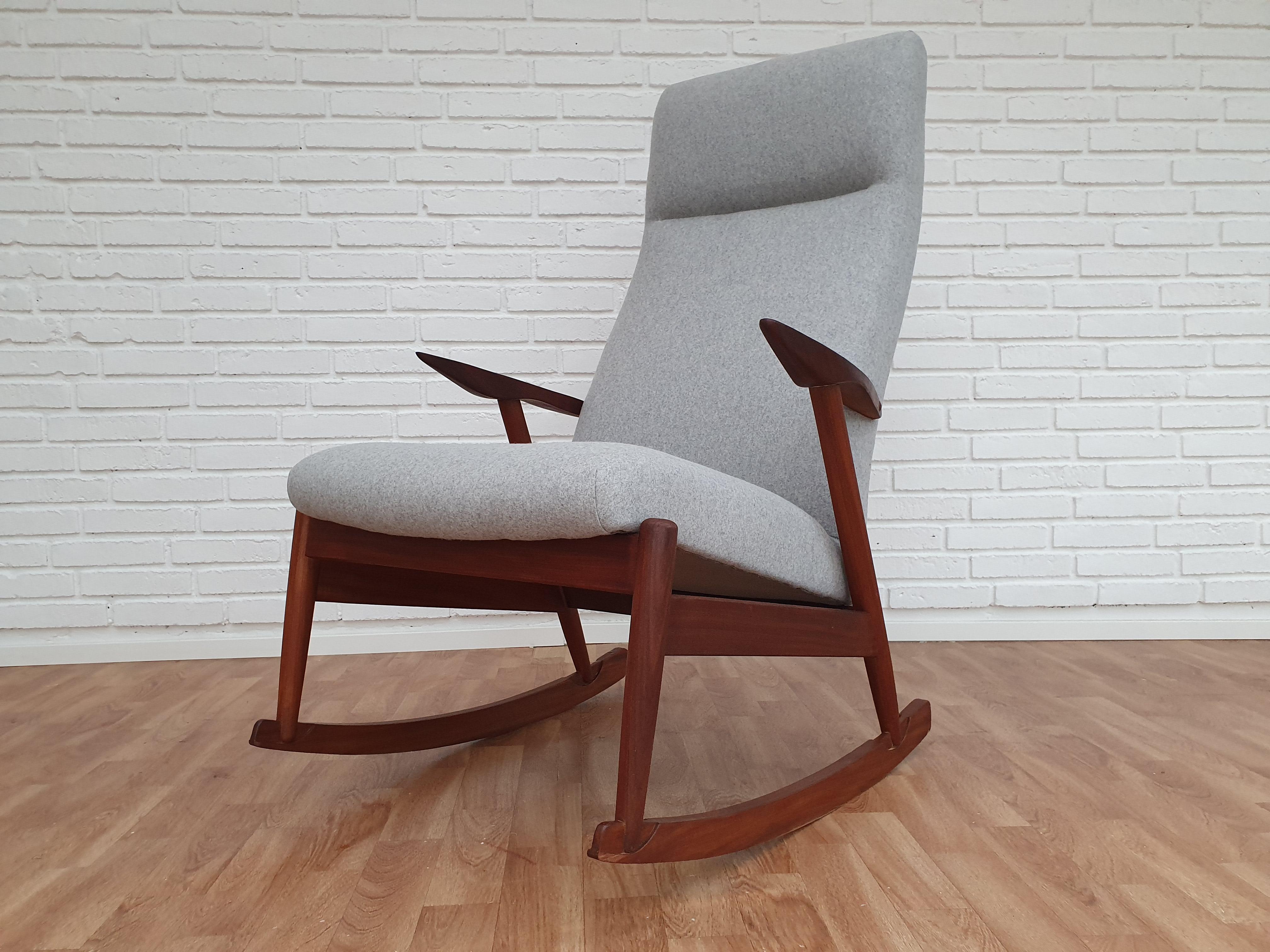 Mid-20th Century Scandinavian Rocking Chair, Teak Wood, 1960s, Completely Renovated For Sale