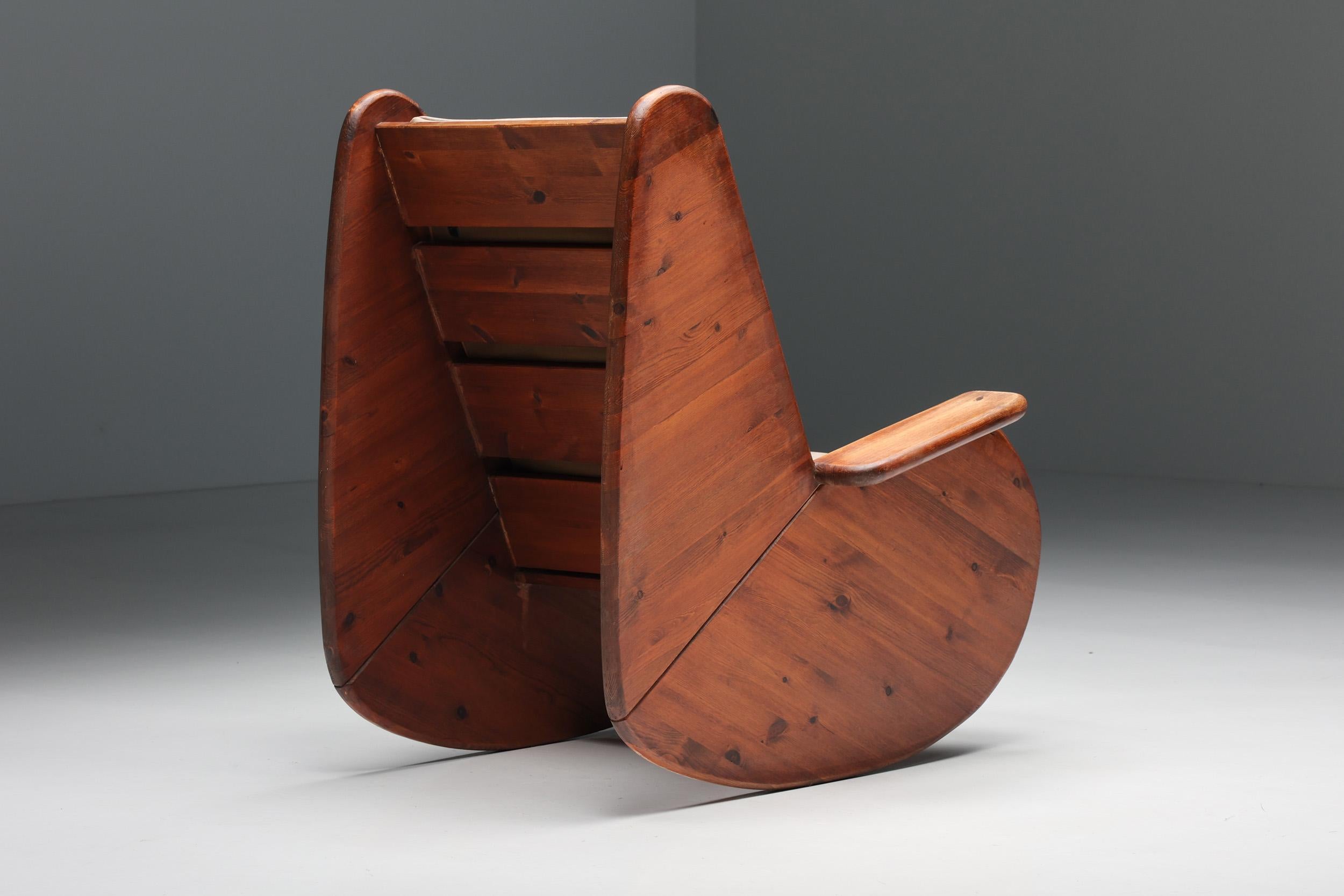 Scandinavian Modern Scandinavian Rocking Chair with Camel Leather Seating, 1940s