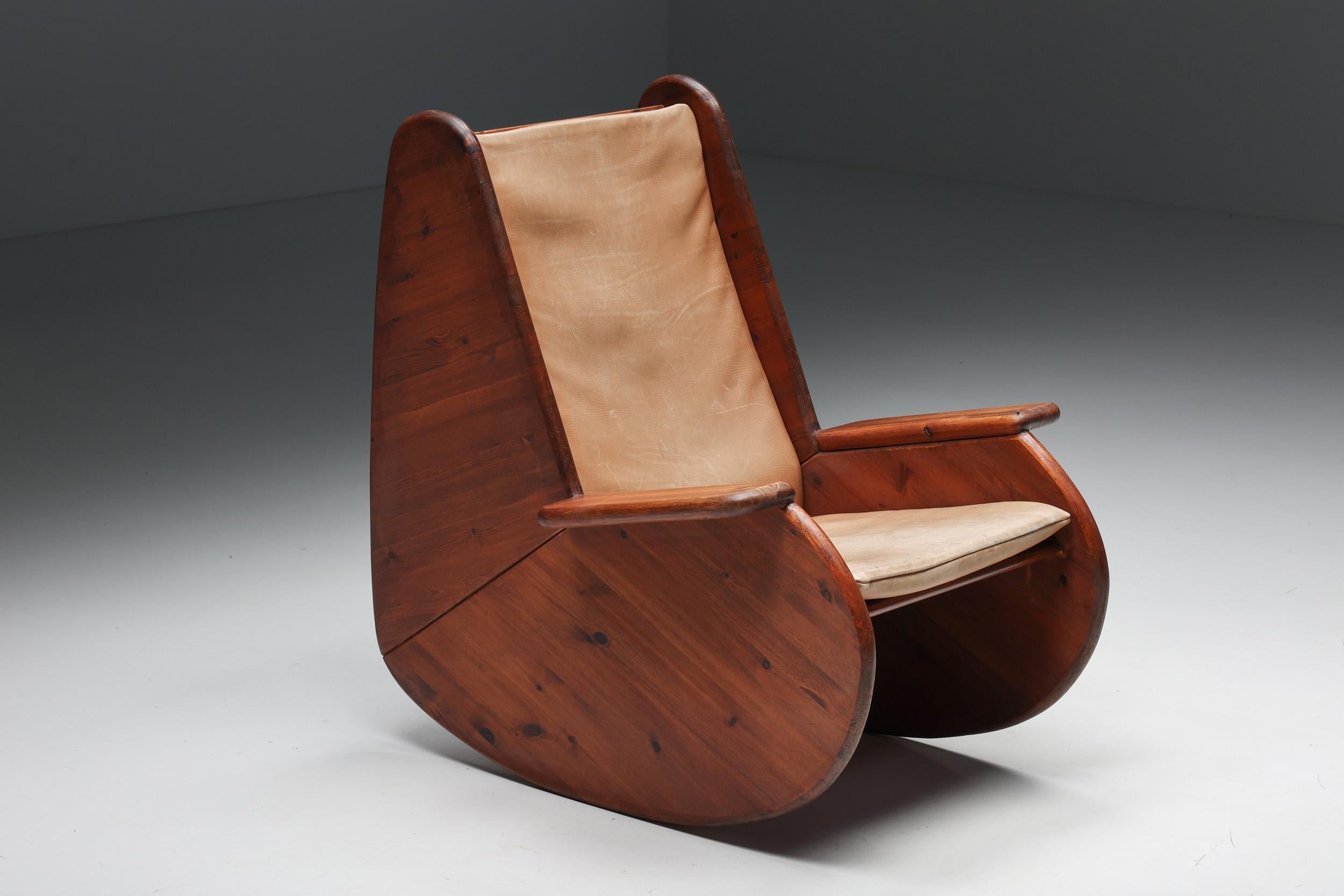 Scandinavian Rocking Chair with Camel Leather Seating, 1940s 1