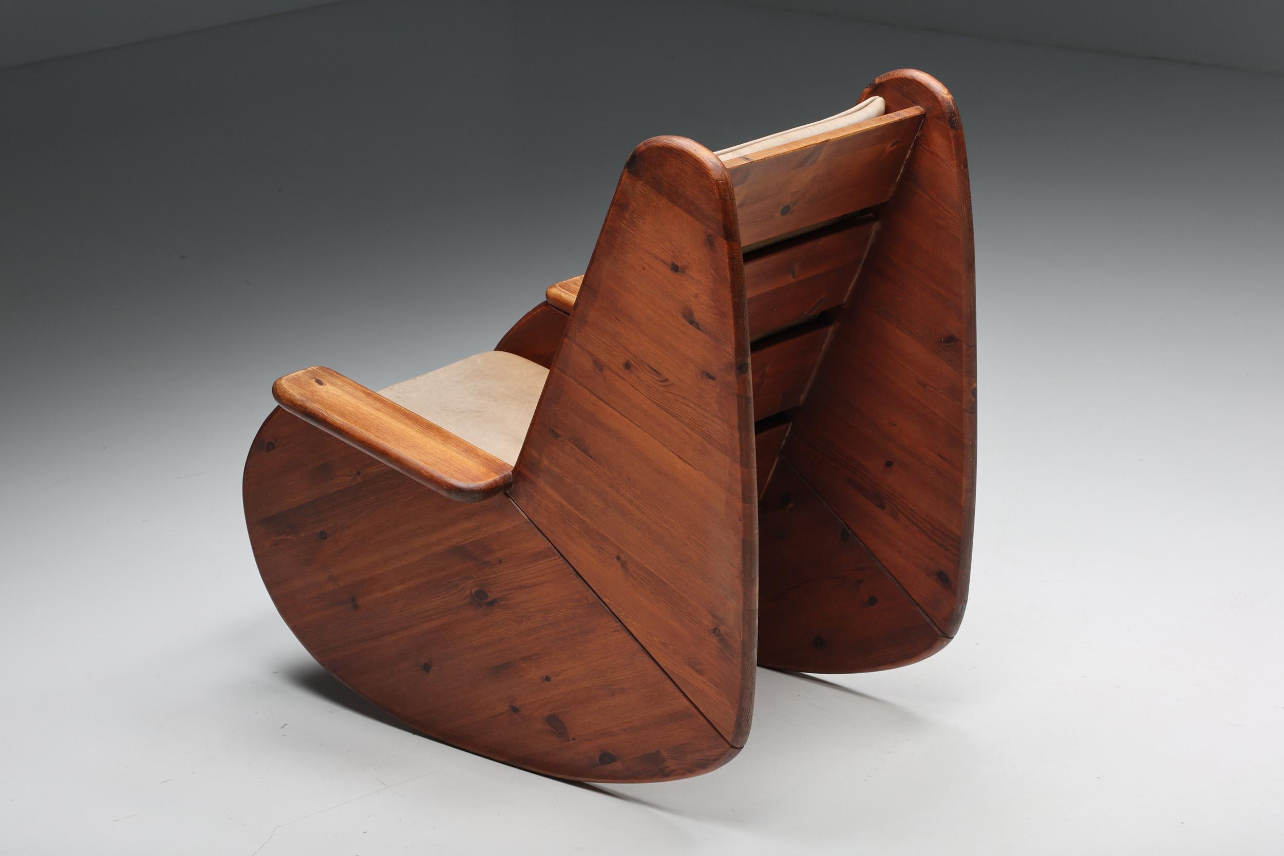 Scandinavian Rocking Chair with Camel Leather Seating, 1940s 2