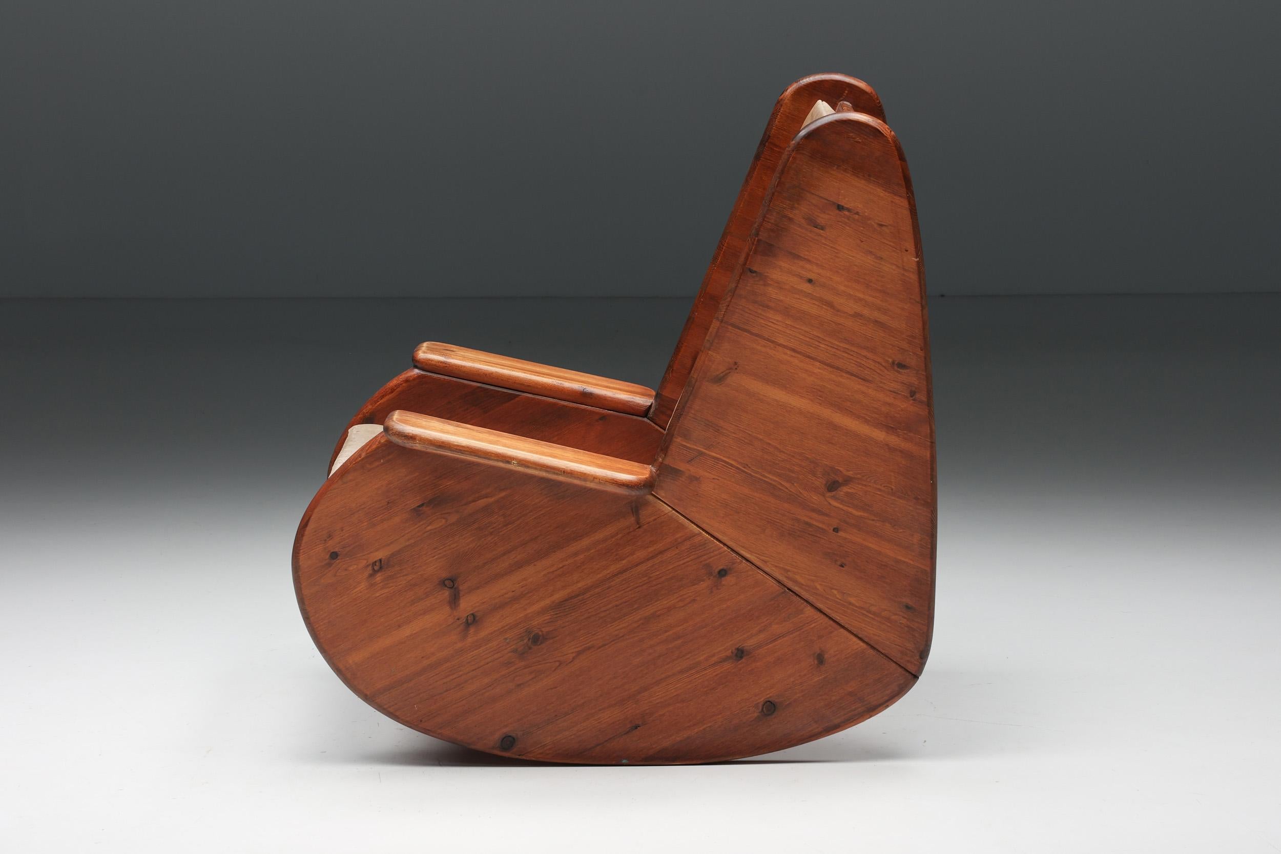 Scandinavian Rocking Chair with Camel Leather Seating, 1940s 3