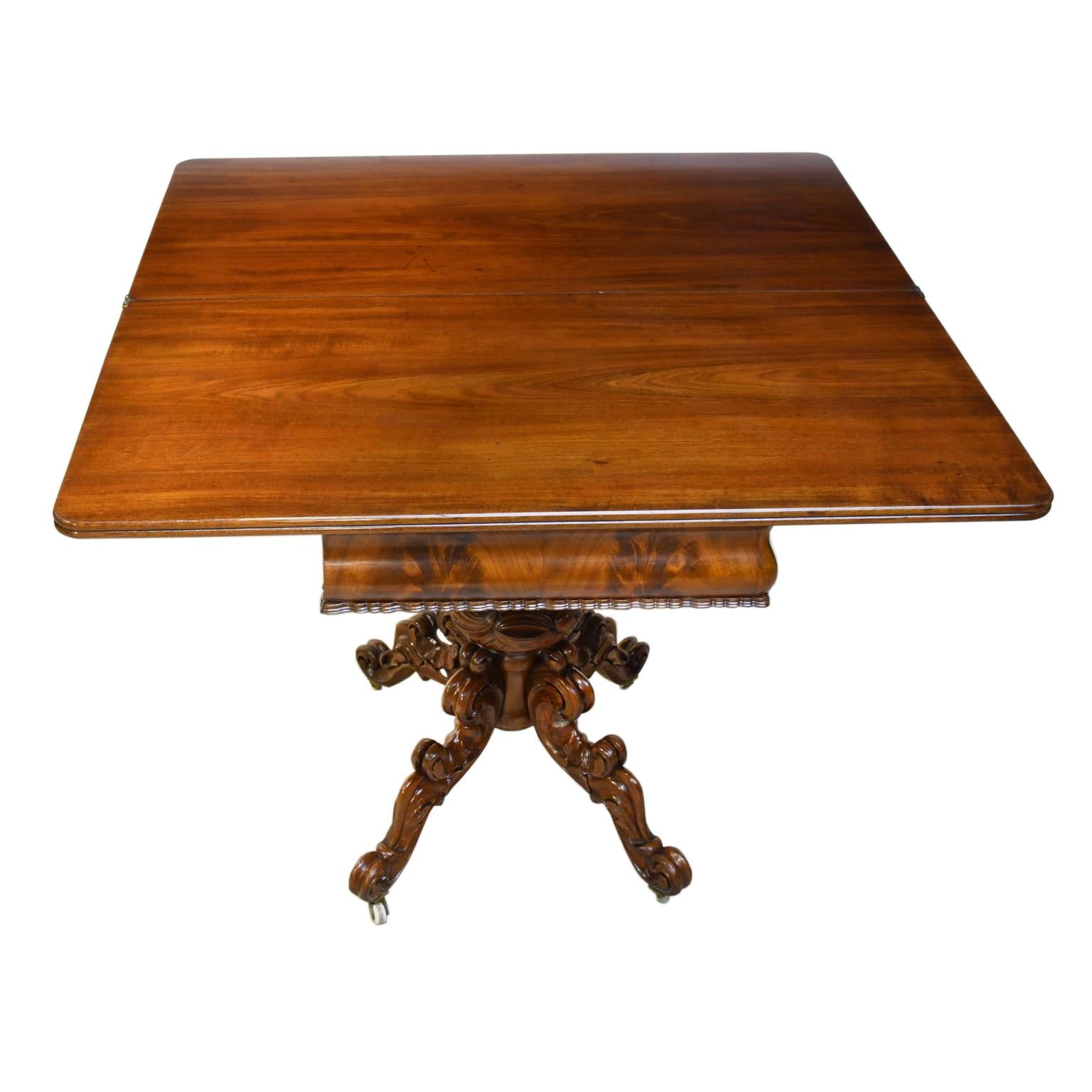 Carved Scandinavian Rococo Revival Game Table, circa 1850 For Sale
