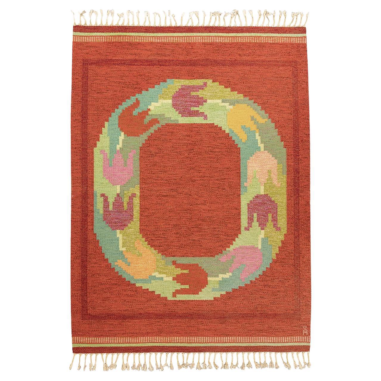 Scandinavian Rug Rollakan  Dynamic Circular motif For Sale