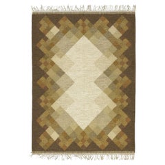 Scandinavian Röllakan Rug Handwoven Mid-Century with Geometric Design