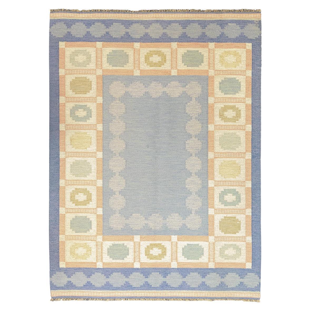 Skandinavischer Teppich Rollakan Hellblau im Angebot