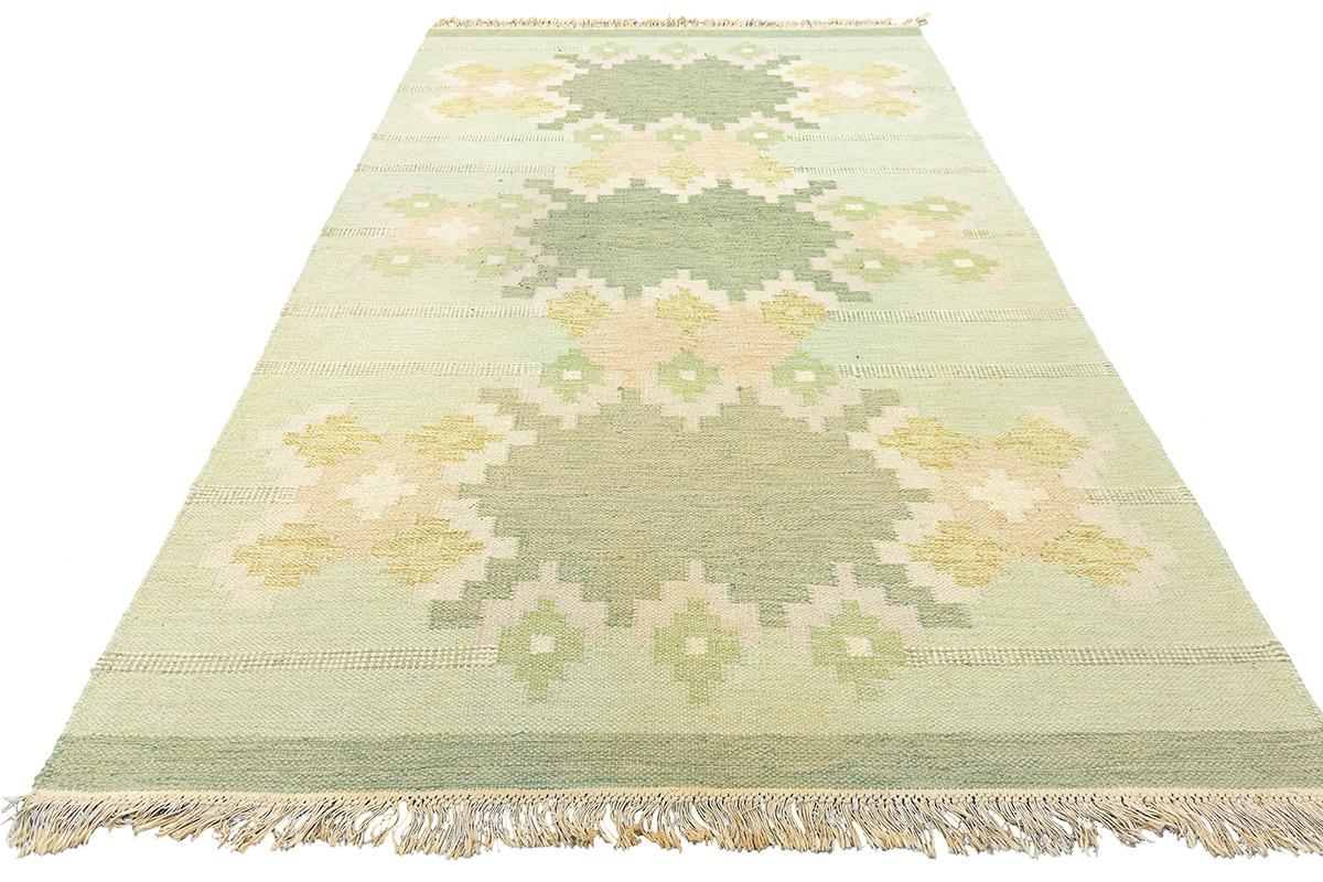 Hand-Crafted Scandinavian Rollakan Rug Soft Palette For Sale