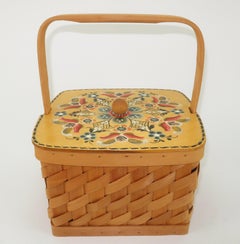 Scandinavian Rosemaling Folk Art Painted Wood Basket Handbag