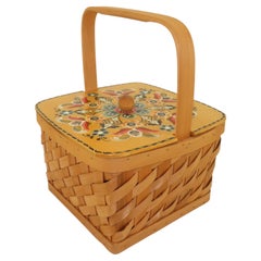 Scandinavian Rosemaling Folk Art Painted Wood Basket Handbag