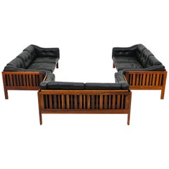 Scandinavian Rosewood and Black Leather Seating Group "Monte Carlo", 1965