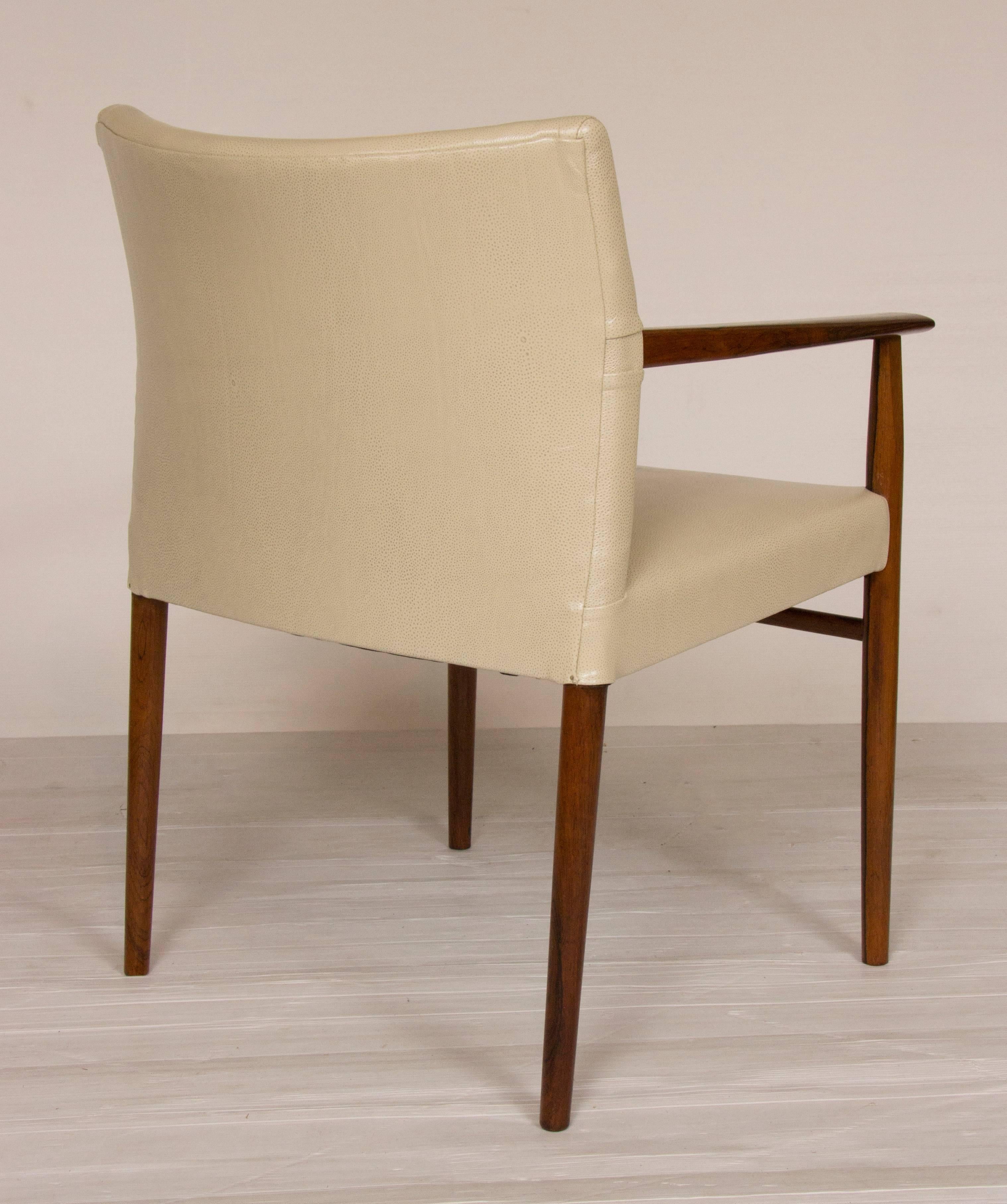 European Mid-Century Modern Scandinavian Rosewood and Cream Leather Desk/Armchair, 1960's For Sale