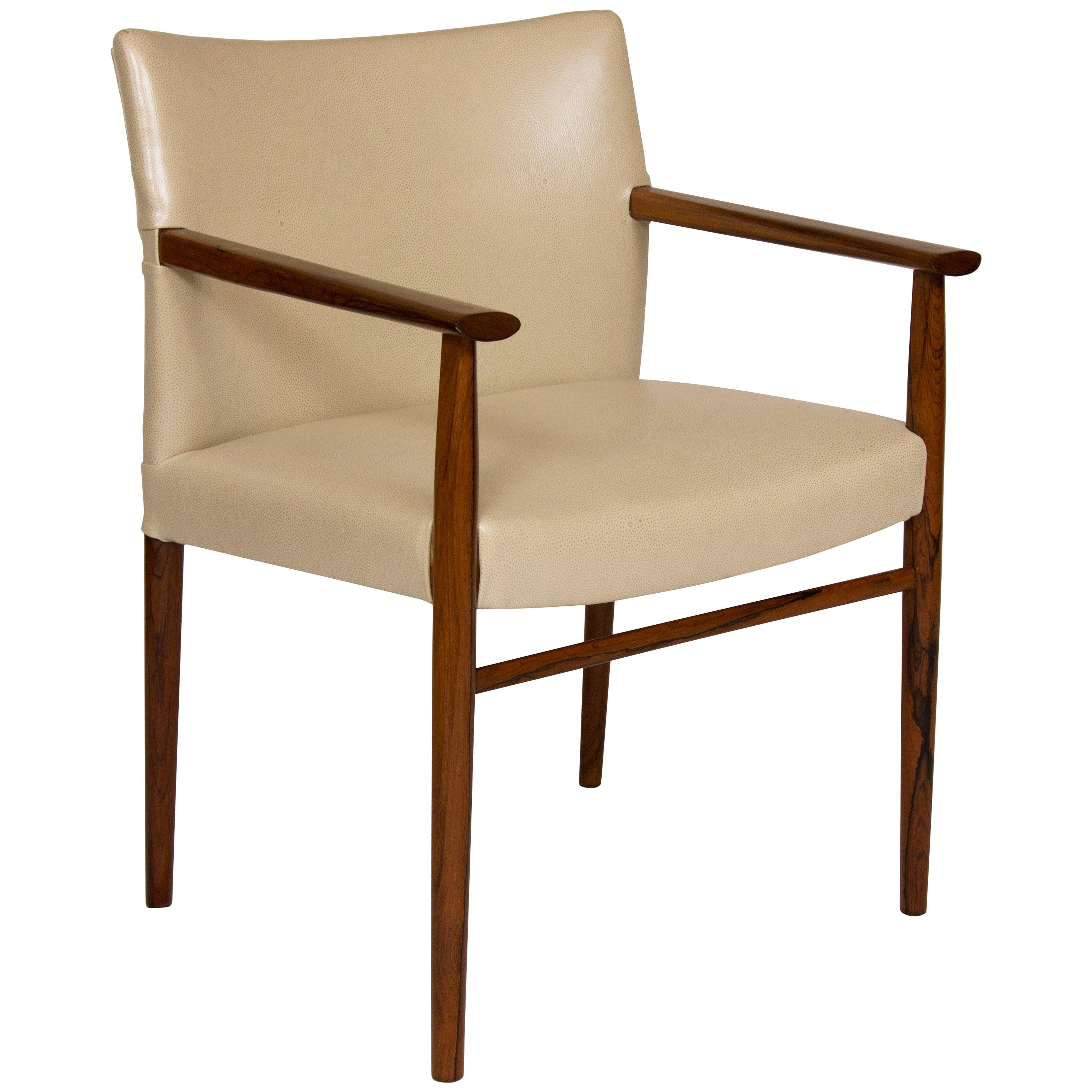 Mid-Century Modern Scandinavian Rosewood and Cream Leather Desk/Armchair, 1960's For Sale