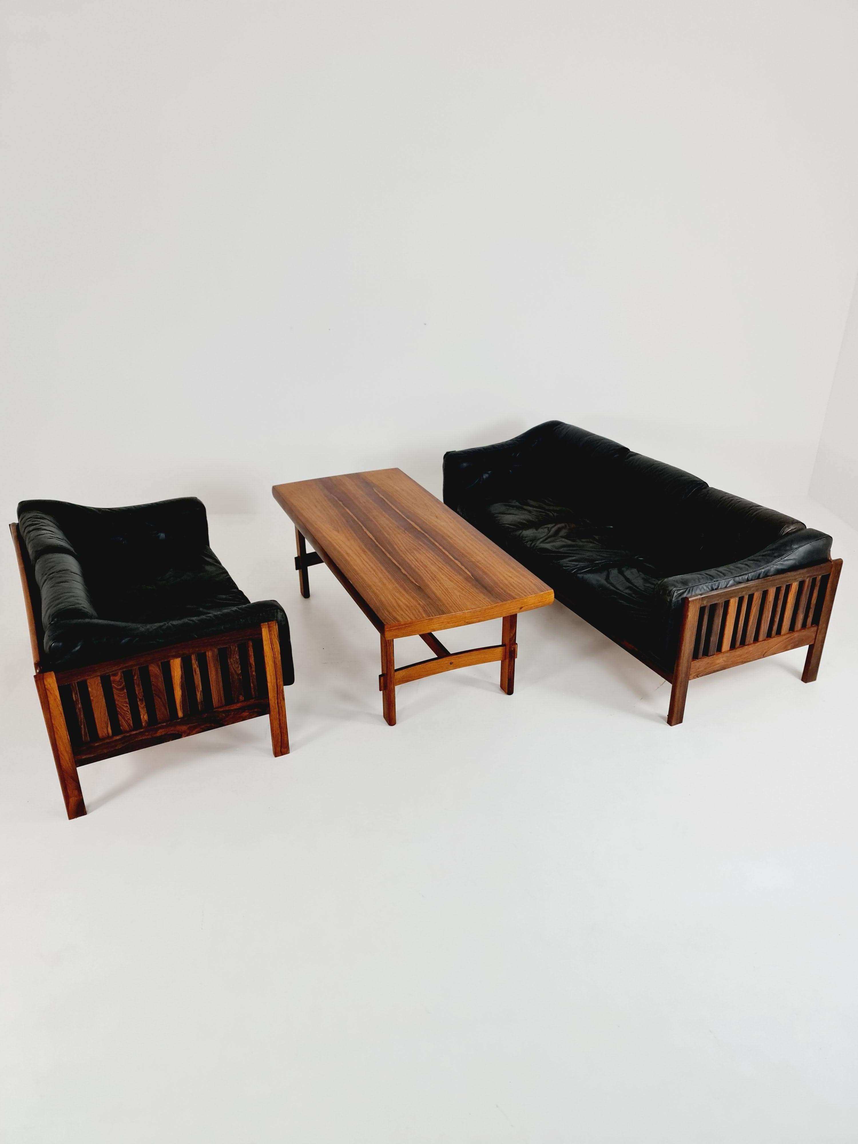 Mid-Century Modern Scandinavian Rosewood lounge sofa set 2, 3&table by Ingvar Stockum 