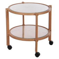 Scandinavian Round wooden trolley with glass plates and wheels 1970