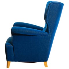 Chaise scandinave en velours bleu royal:: 1930-1940