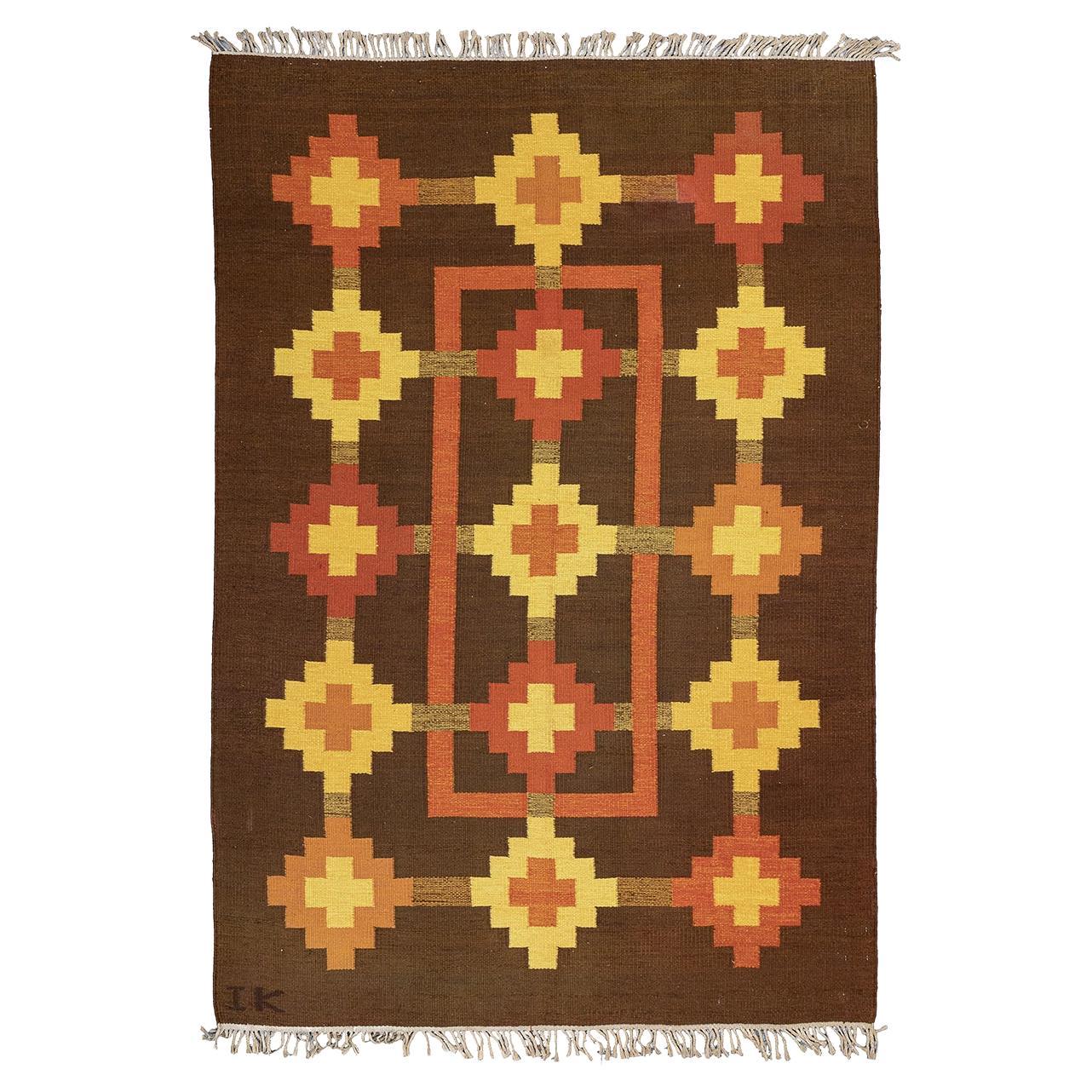 Scandinavian Rug Rollakan Signed IK