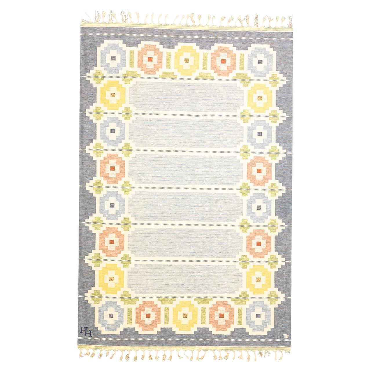 Scandinavian Rug Soft Blue Signed HH