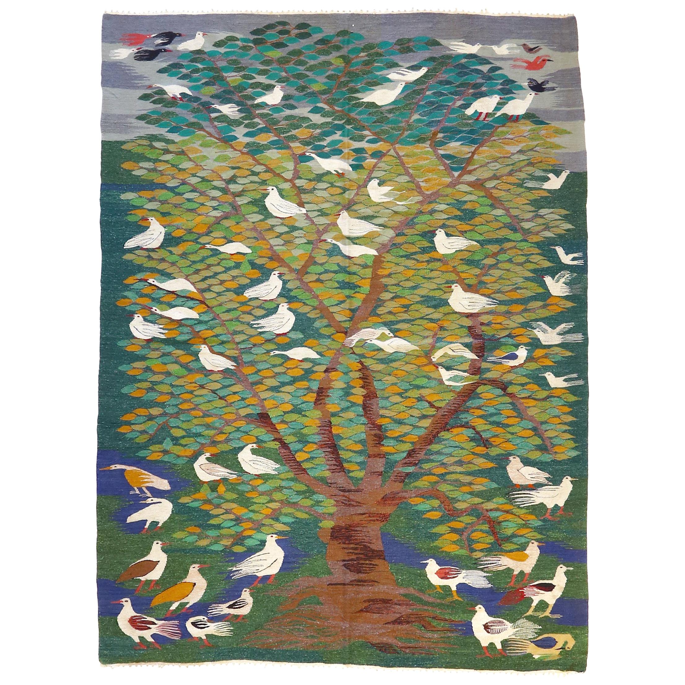 Scandinavian Rug with Naturalistic Scene, circa Mid-20th Century For Sale
