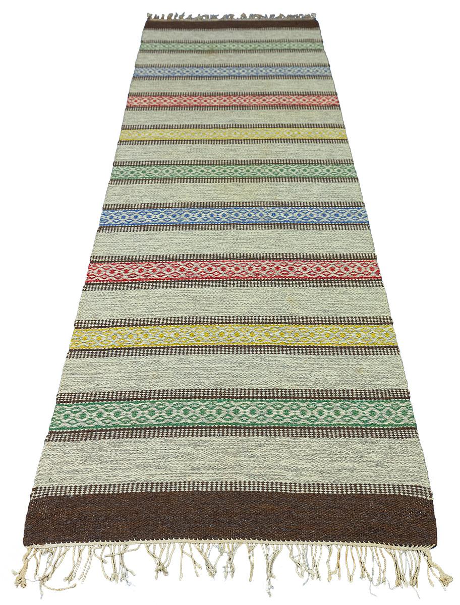 Hand-Woven Scandinavian Runner Swedish Rollakan Stripe Design For Sale