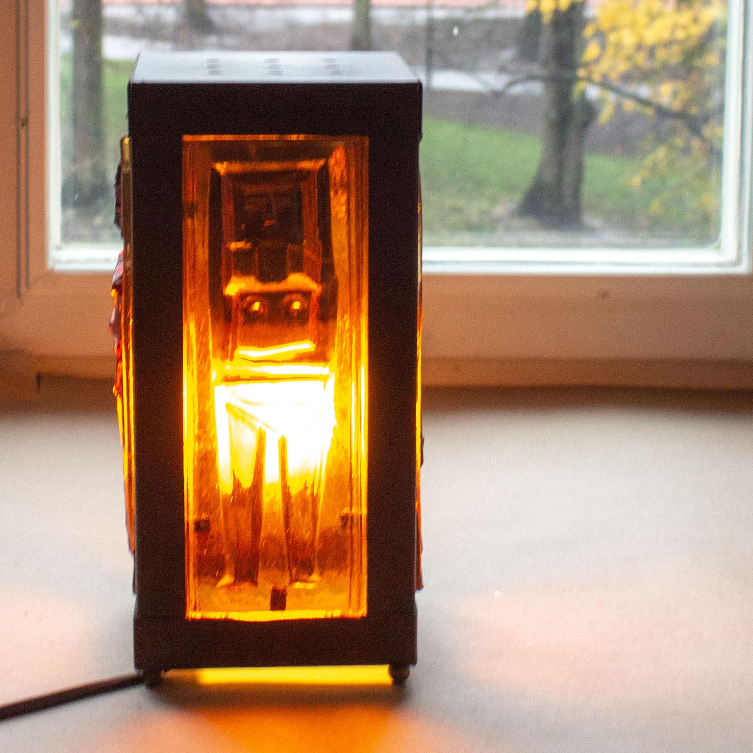 Mid-20th Century Scandinavian Rustic Colored Glass Table Lamp by Erik Höglund 1960s, Sweden