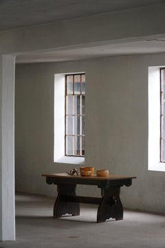 Scandinavian Rustic Folk Art Dining Table in Stained Pine, Sweden, 1900s–1940s
