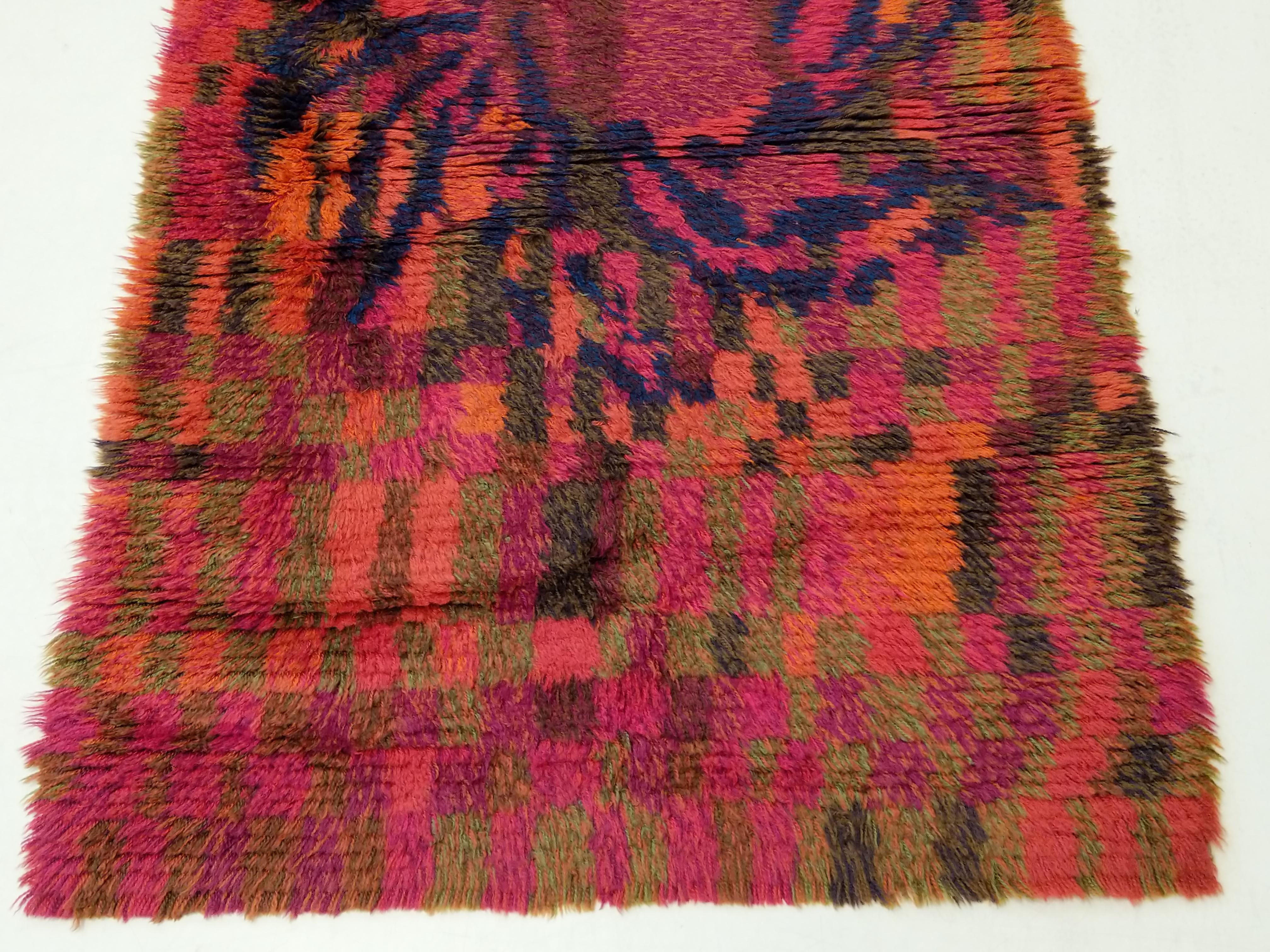 Vintage Scandinavian Rya Painterly Abstract Wool Rug, circa 1950 For Sale 6