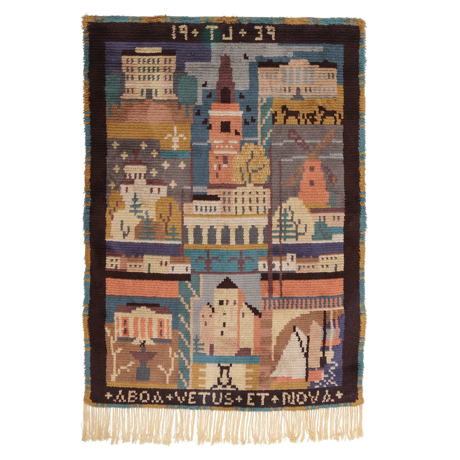 Scandinavian Rya Rug Wall Hanging Tapestry, Finland For Sale
