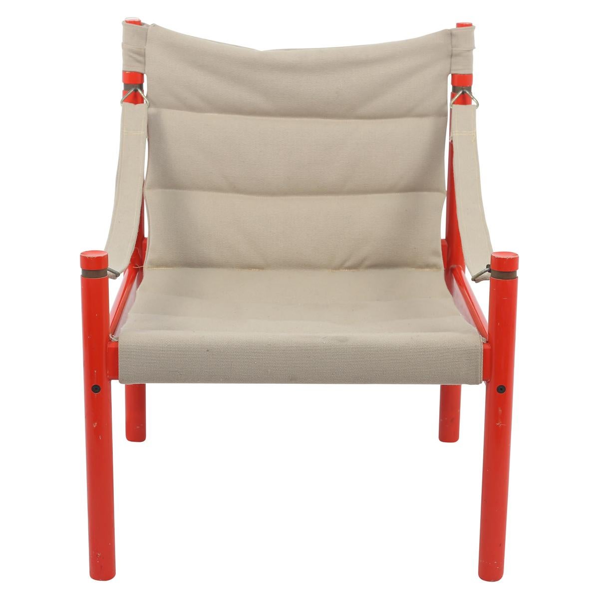 Mid-Century Modern Scandinavian Safari Chair with Red Hi Gloss Wood Painted Frame