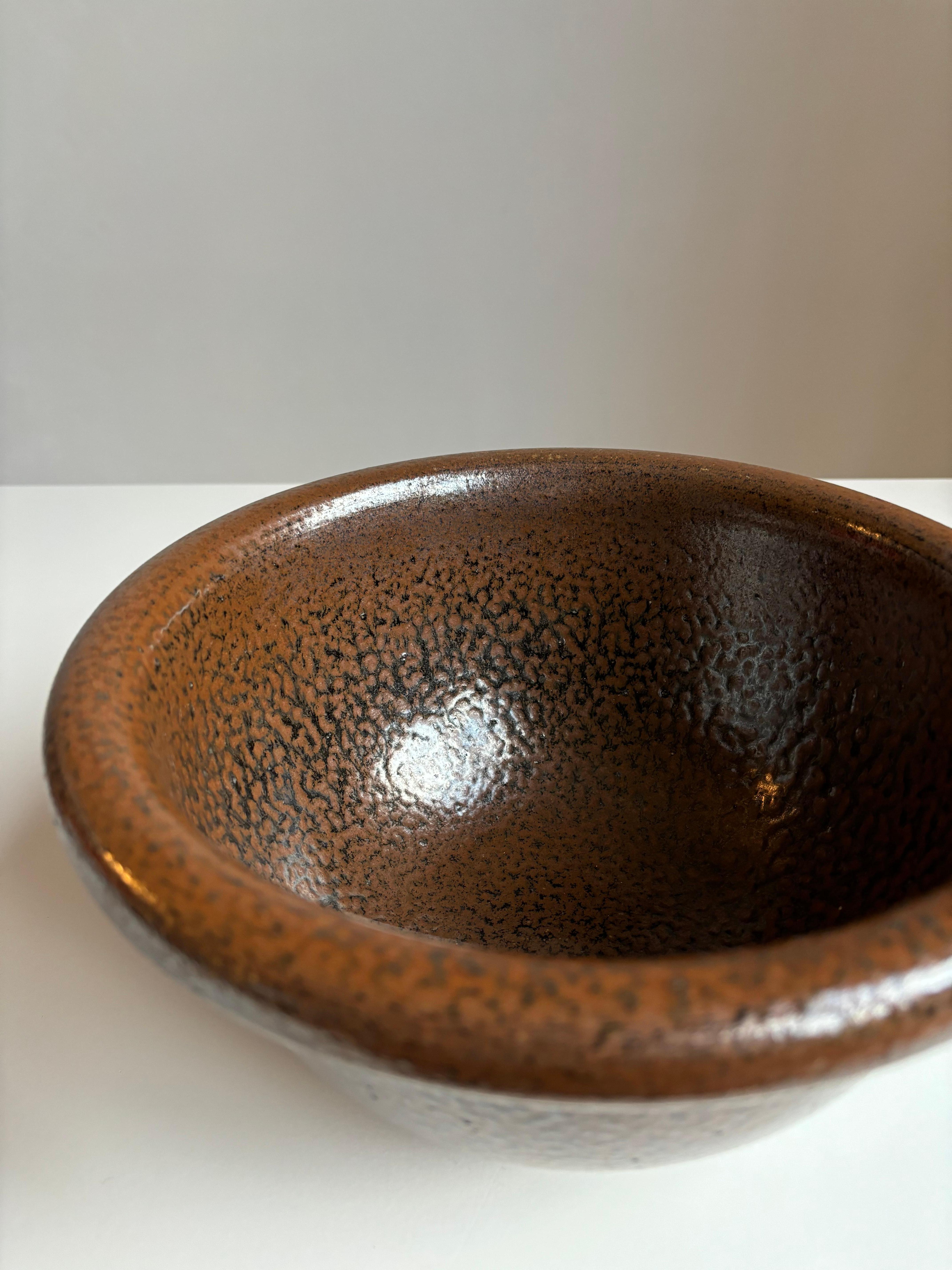 20th Century Scandinavian Salt Glazed Brown Ceramic Bowl, 1950s For Sale