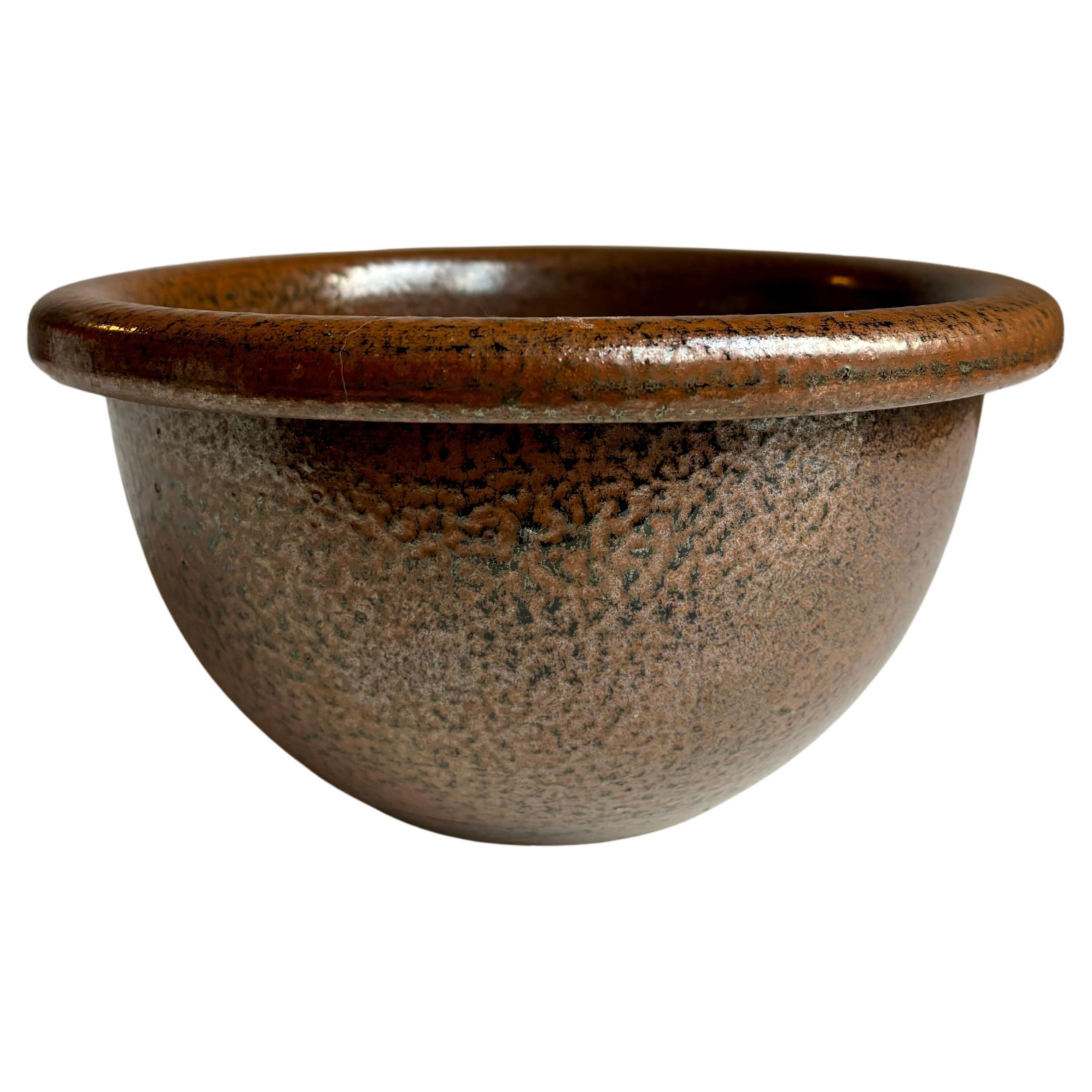 Scandinavian Salt Glazed Brown Ceramic Bowl, 1950s