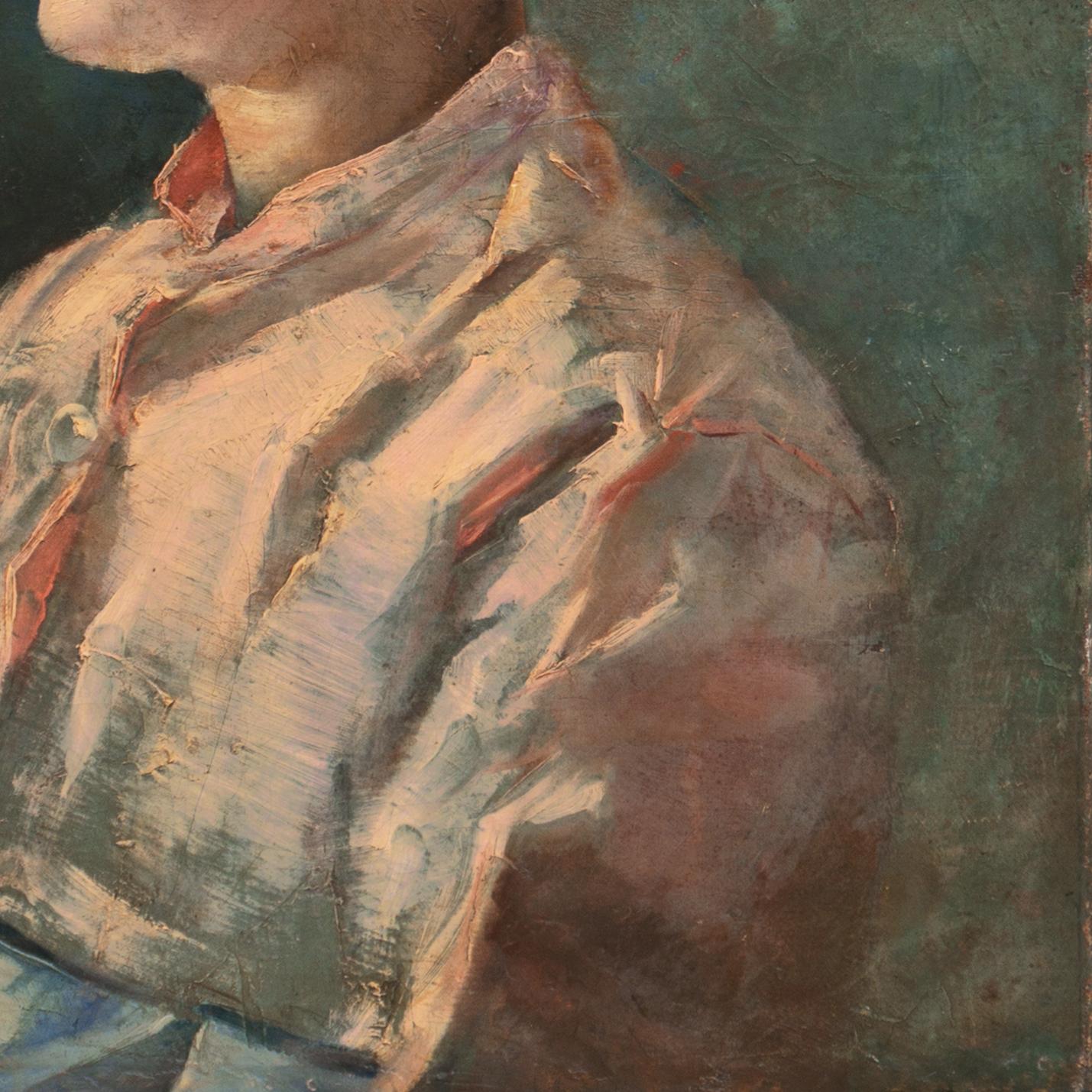 « Portrait d'une jeune femme », boucles d'oreilles en or, écharpe en soie en vente 1