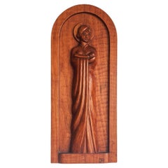 Sculpture scandinave de Madonna / Relief mural en bois de la Vierge Marie, années 1930