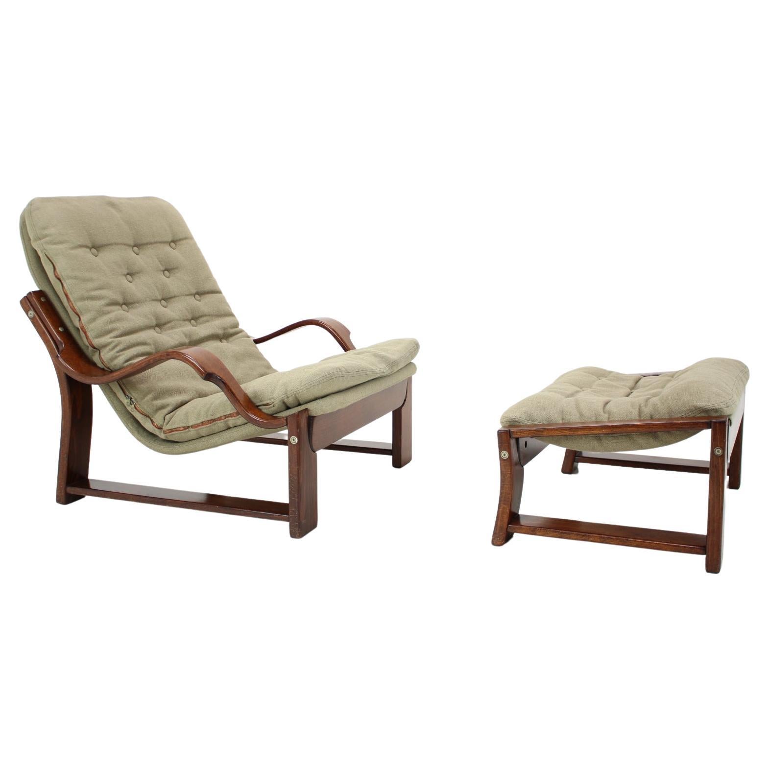 Set of Two Armchairs in the Middle of the Century with Footstool and