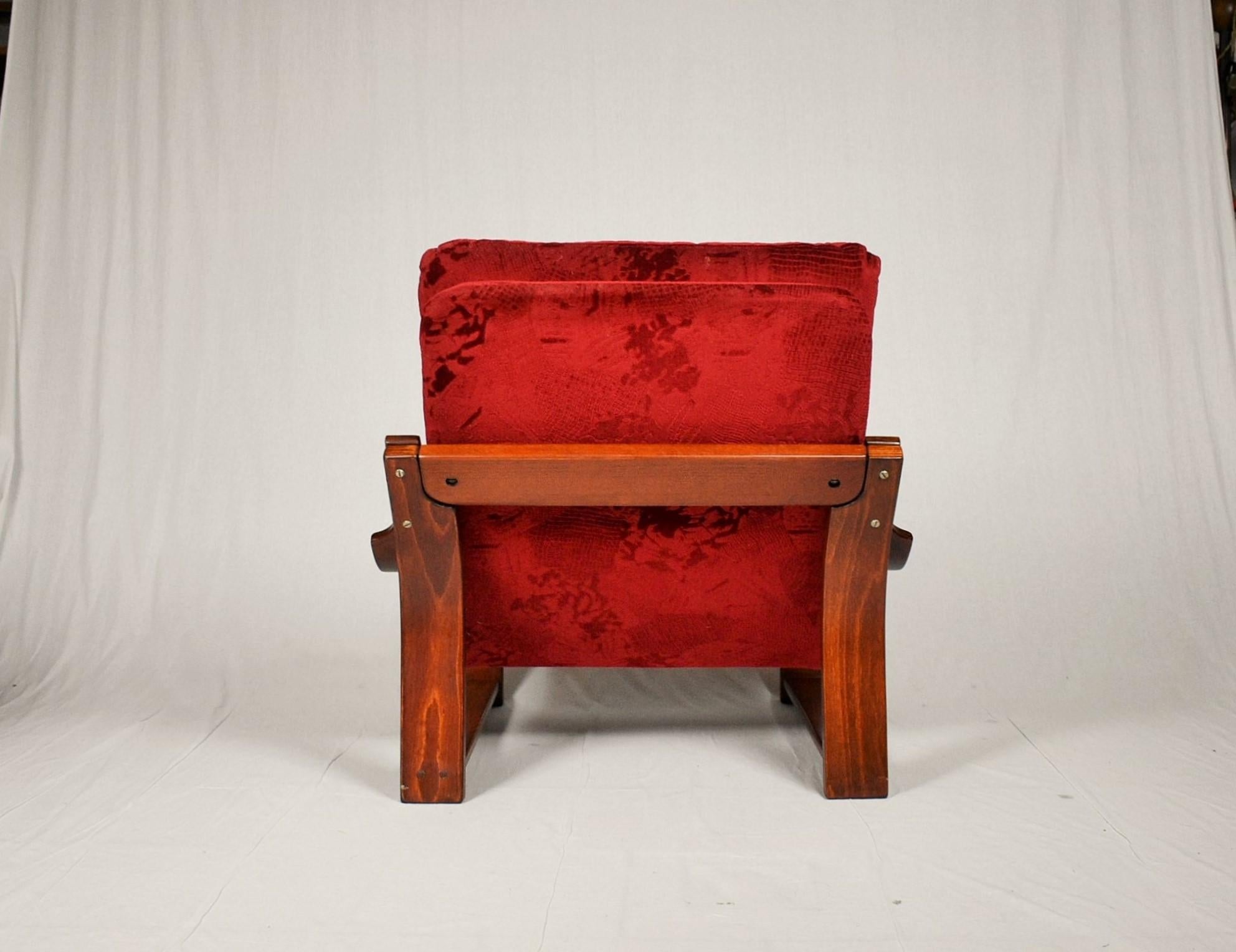 Tissu Ensemble scandinave de fauteuil et tabouret en tabouret, années 1960 en vente