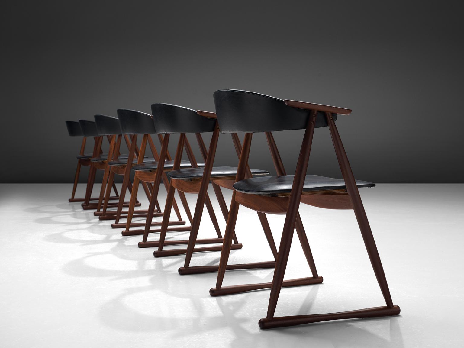 Scandinavian Modern Scandinavian Set of Six Dining Chairs in Leatherette and Teak