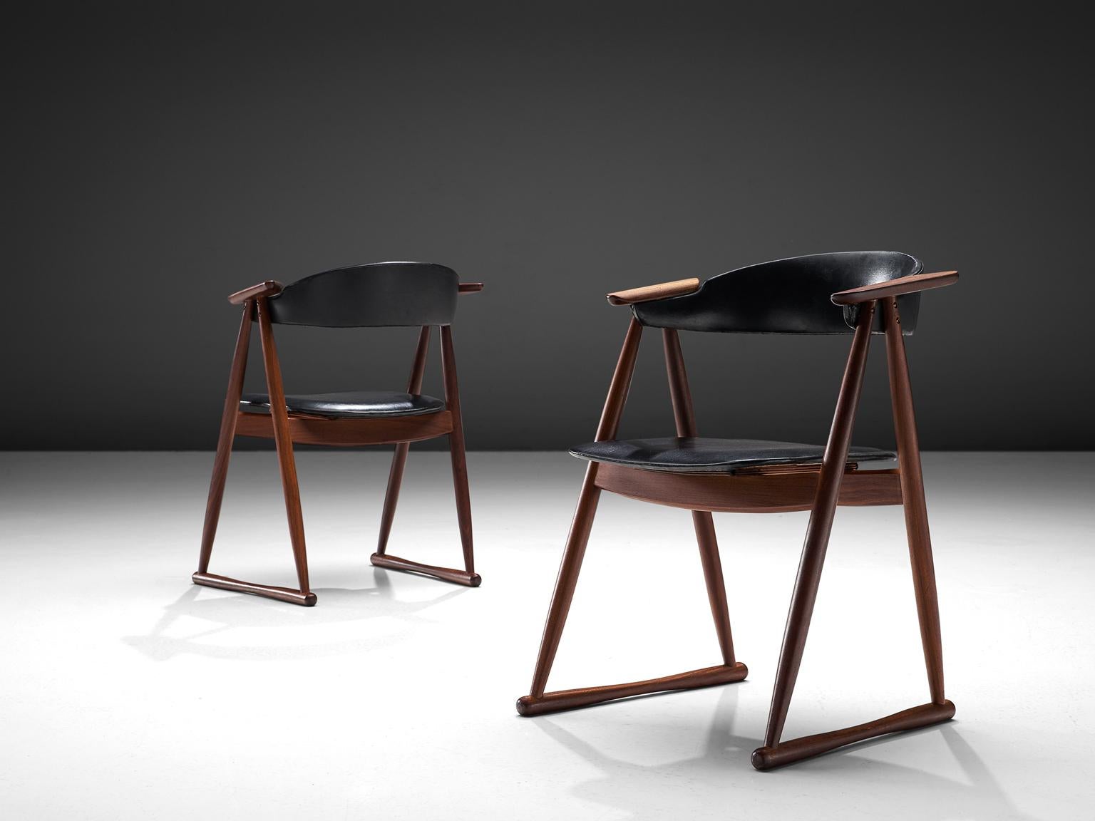 Mid-20th Century Scandinavian Set of Six Dining Chairs in Leatherette and Teak