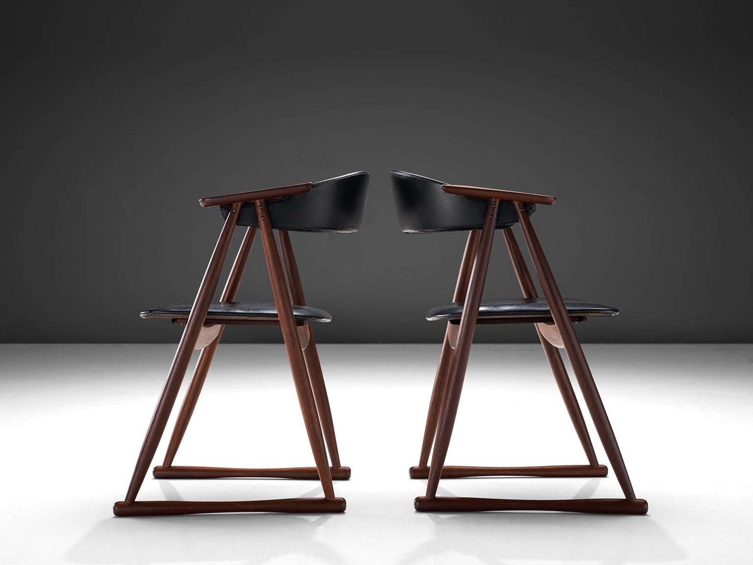 Scandinavian Set of Six Dining Chairs in Leatherette and Teak 1