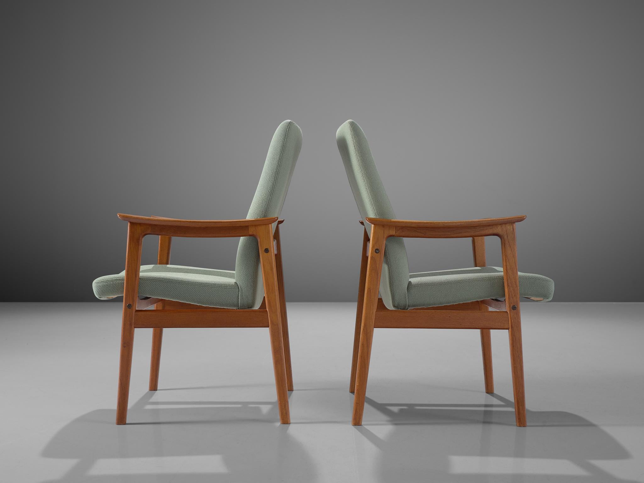 Scandinavian Set of Six High Back Armchairs in Teak and Mint Green Fabric  In Good Condition For Sale In Waalwijk, NL