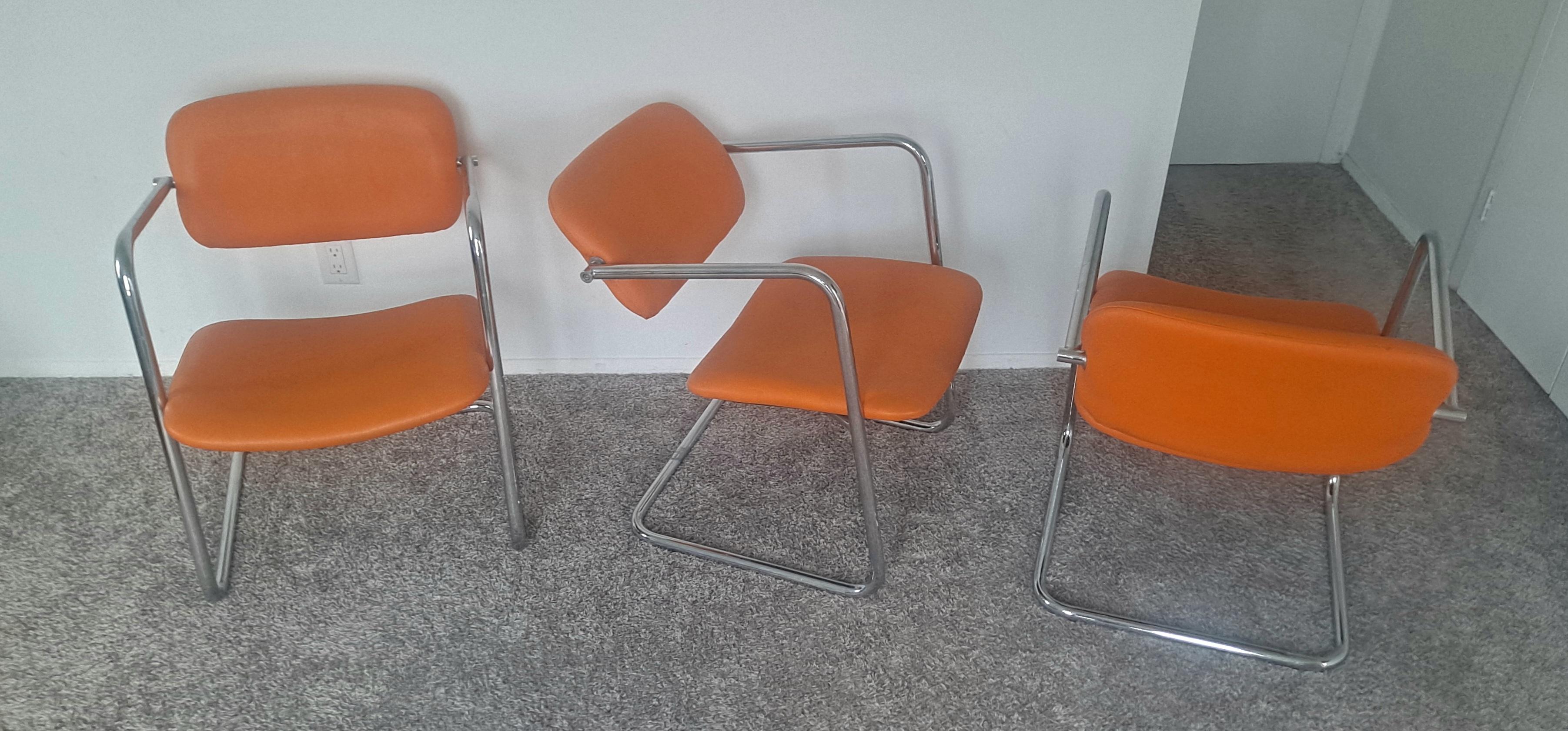 Chrome Scandinavian Set of Three Mid century Chairs   For Sale