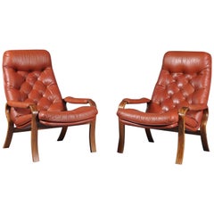 Vintage Scandinavian Set of Two Leather Lounge Chairs, 1970s