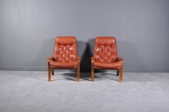 Scandinavian Set of Two Leather Lounge Chairs, 1970s