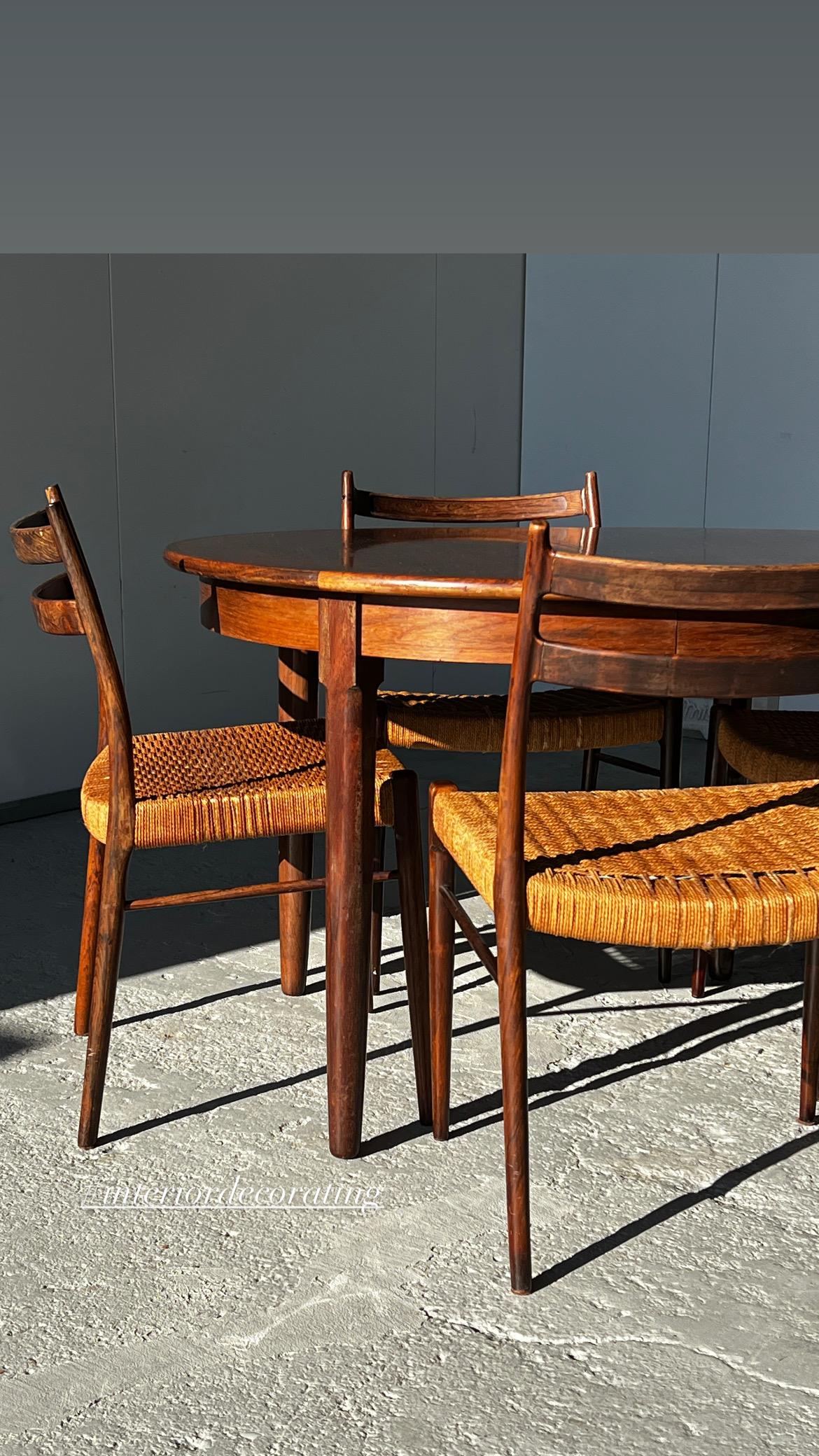 Scandinavian Modern Scandinavian set rosewood table CJ Rosengaarden and 4 wooden chairs chairs Arne