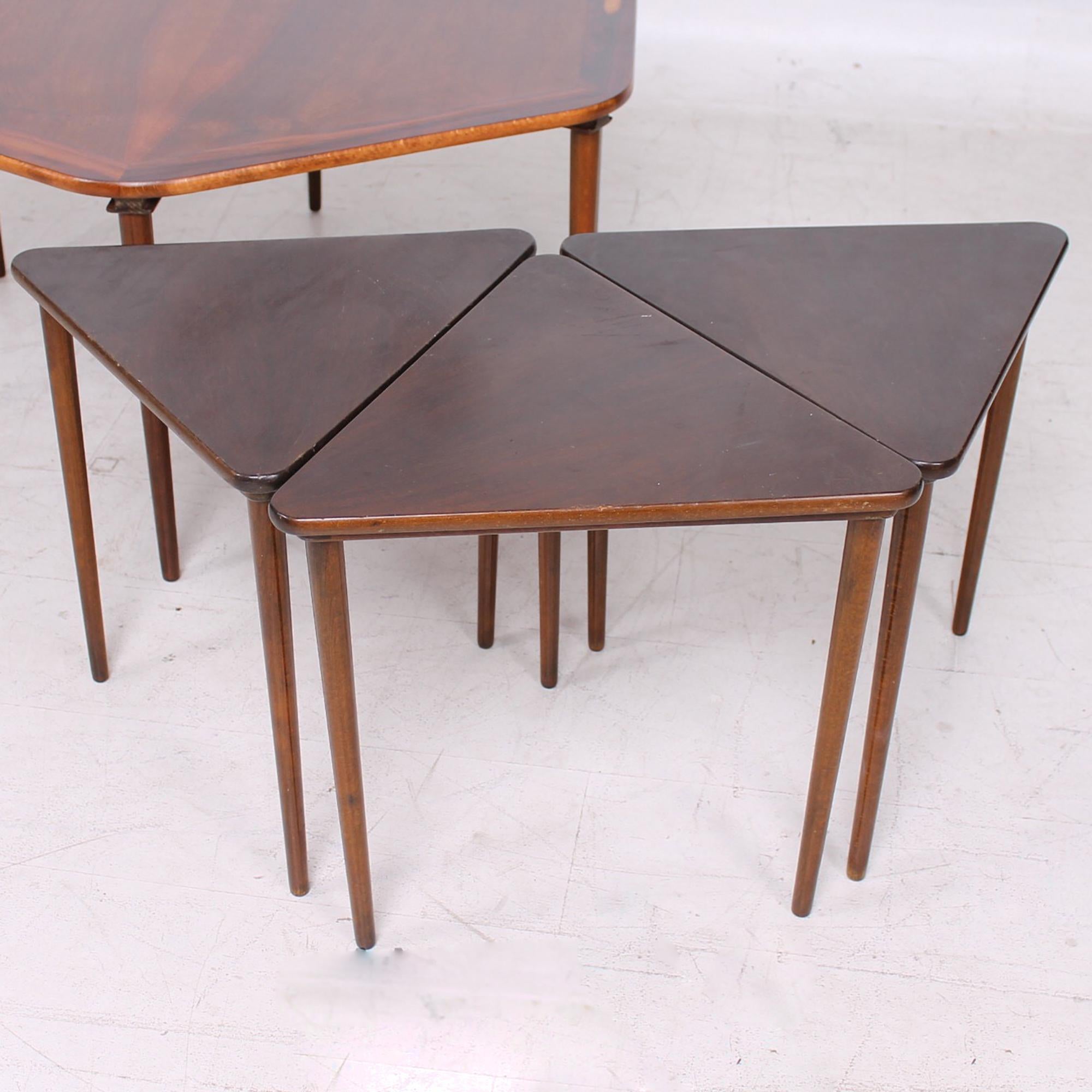 Scandinavian Modern France & Son Rosewood Hexagonal Coffee Table and 6 Nesting Tables 1950s Denmark