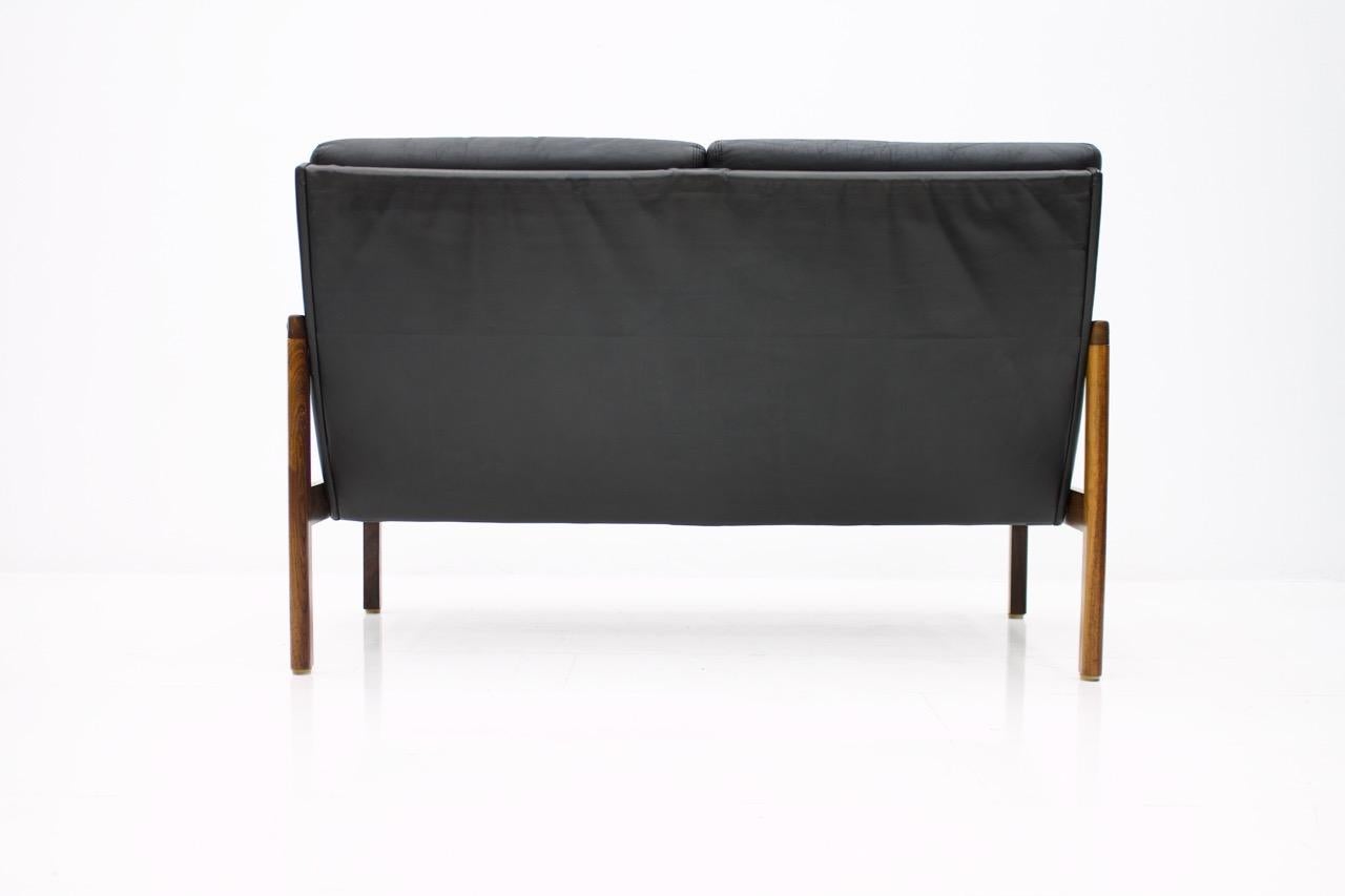 Scandinavian Settee in Black Leather Sofa, 1960s 1