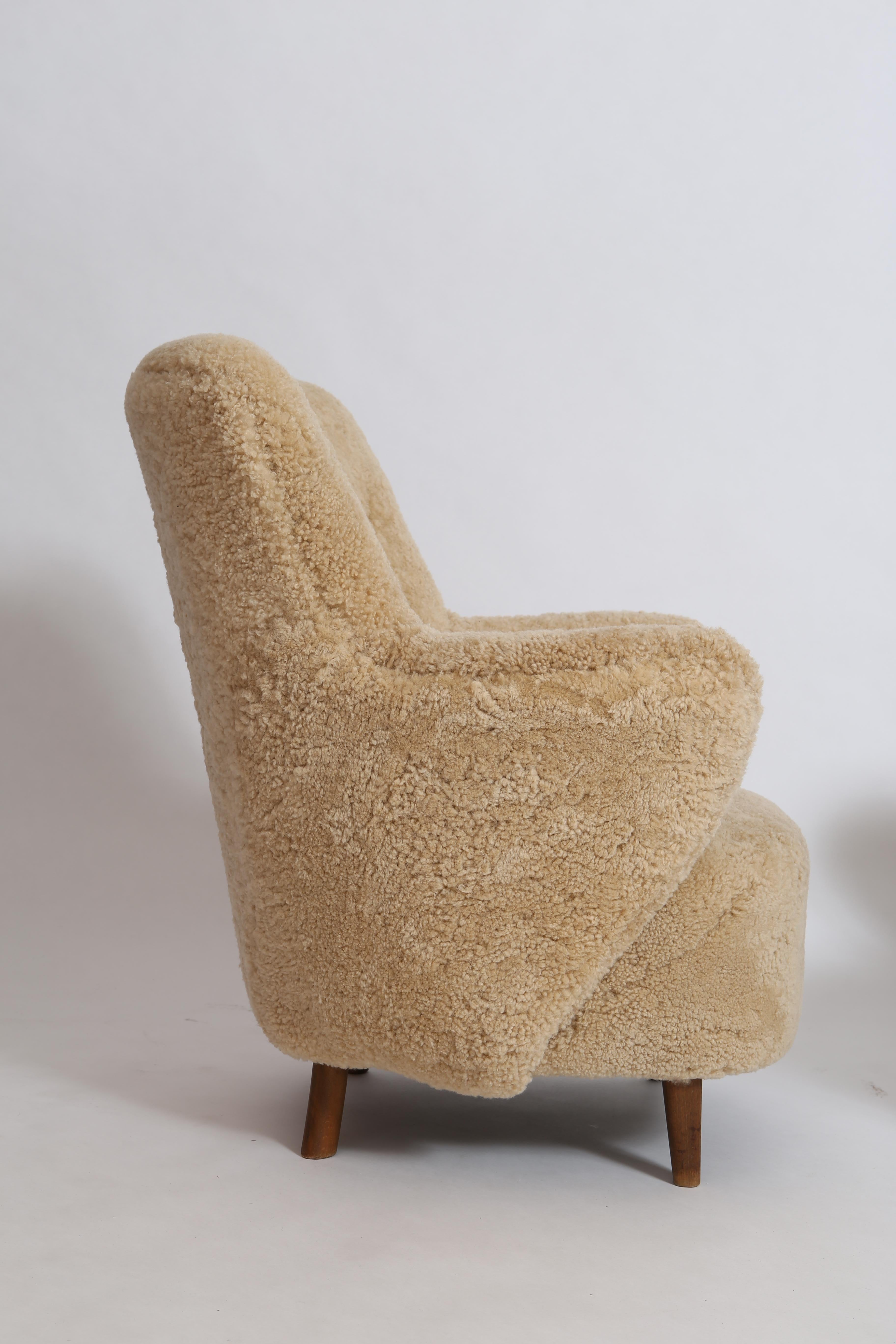 Scandinavian Shearling Armchairs, a Pair In Good Condition In Portland, OR